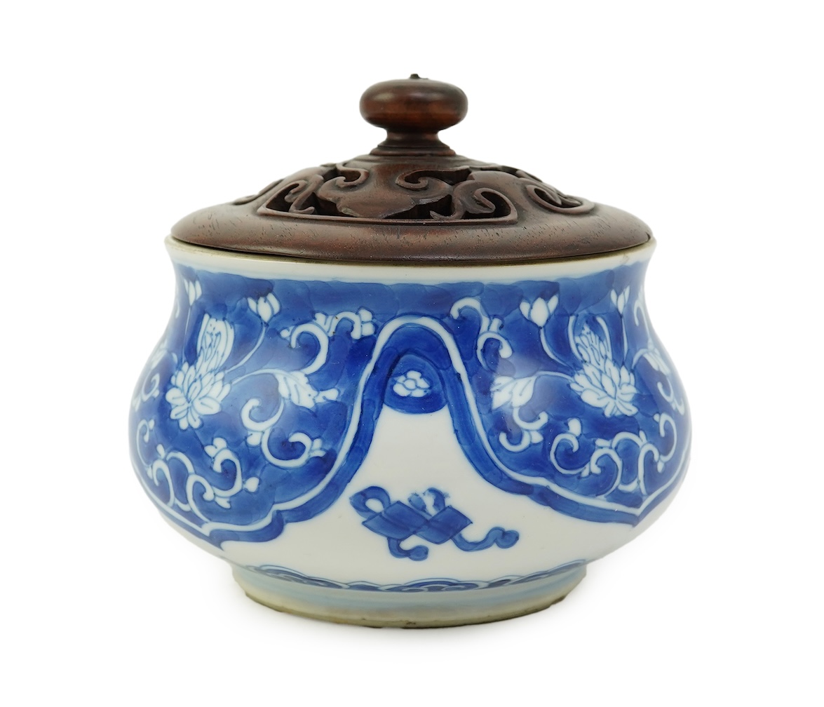 A Chinese blue and white baluster censer, Kangxi period